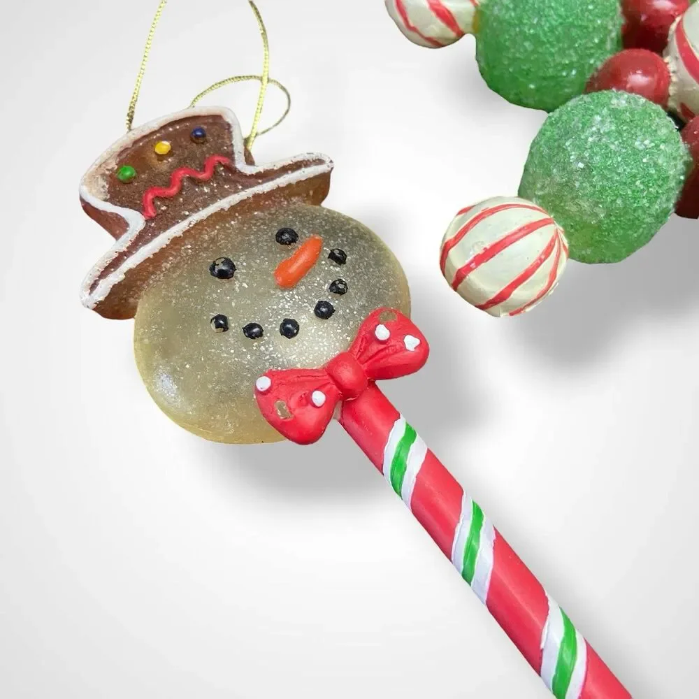 3 Vintage Christmas Ornaments Lot Lollipop Snowman Bear Snowflake Candy Novelty